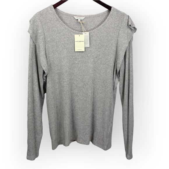 Lucky Brand XL Rib Ruffle Top Light Heather Grey Long Sleeves NEW 7W63484 $49 - Picture 5 of 12